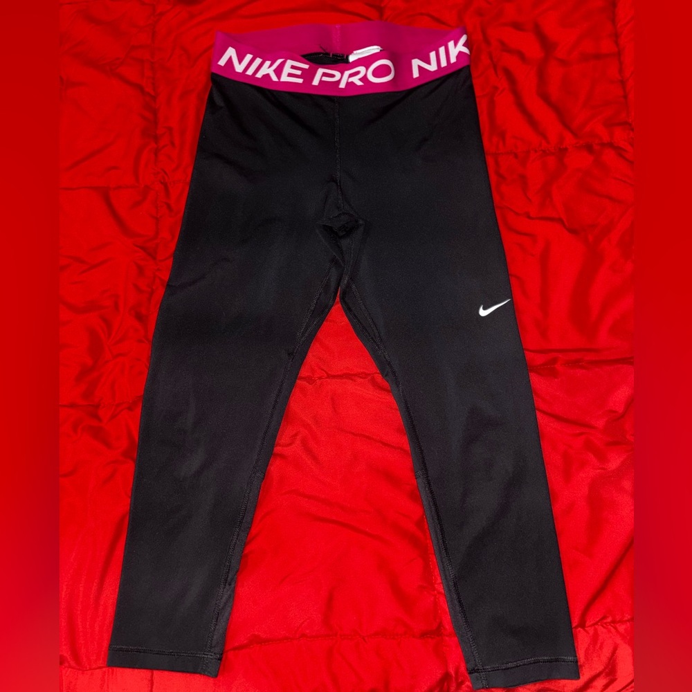 Nike Pro Black Leggings with Pink Waistband